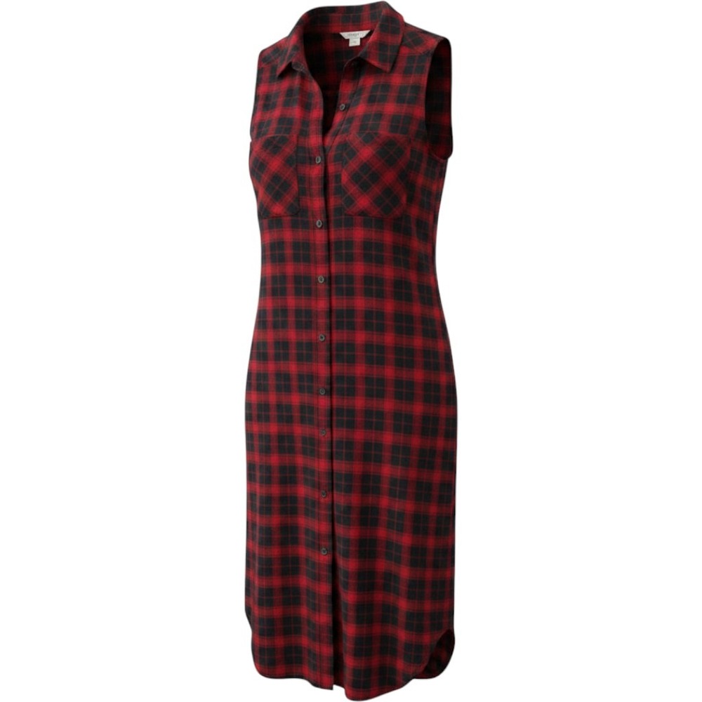 FOREVER 21 Red Black Plaid‎ Flannel Midi Shirt Dress Sleeveless Button Pockets S